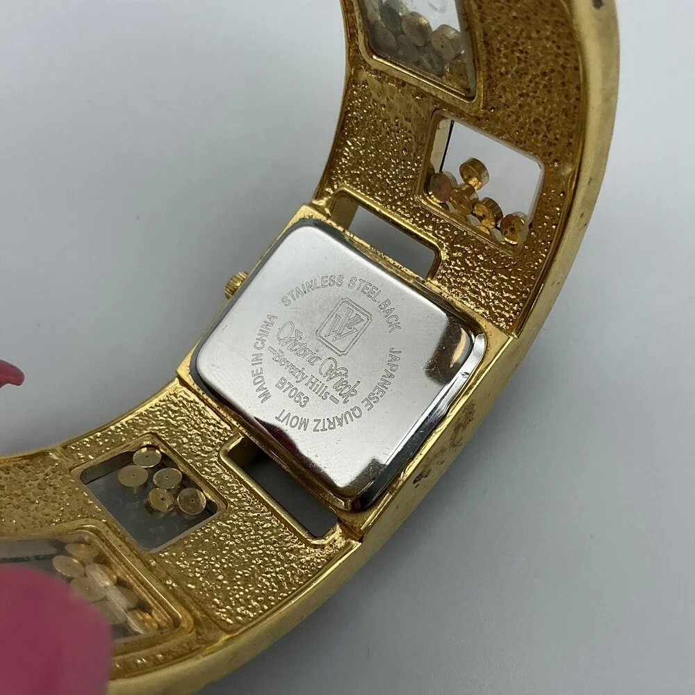 Victoria Wieck Womens Watch 27mm Gold Tone Floating Crystals Cuff New Battery